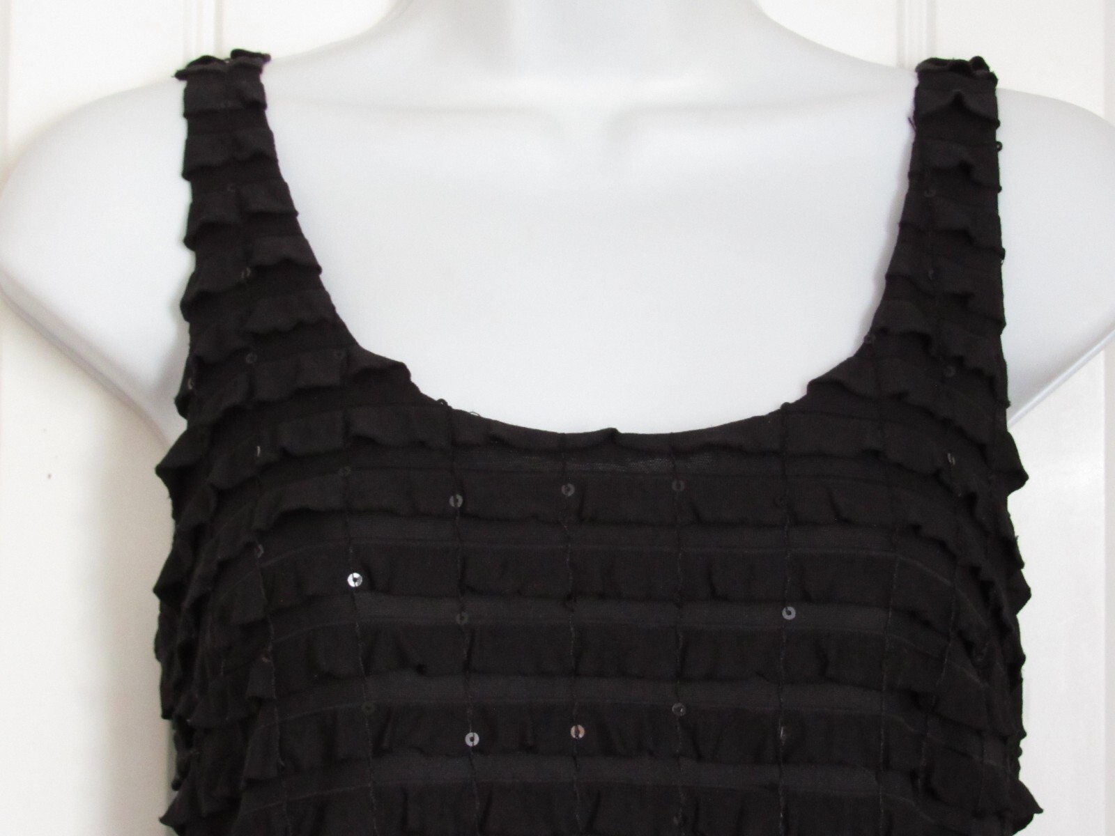 Gibson ~ Sleeveless Scoop Neck Black Ruffle Sequin Short Dress ~ M