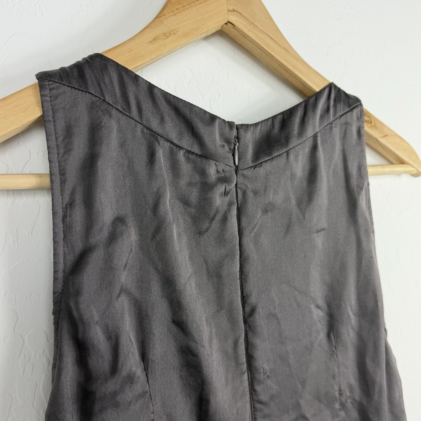 Bianca Nero Silk Shift Dress Gray Beaded Neck Sleeveless Sheer Overlay Size S
