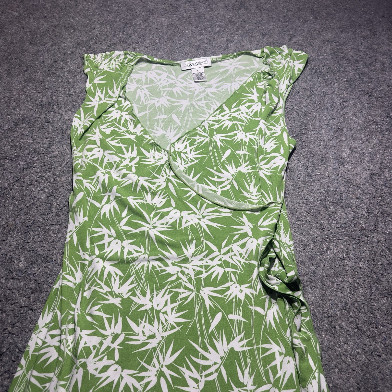 Jones&Co Women L Green&White Short Sleeve Pullover BamBoo Print Maxi Dress
