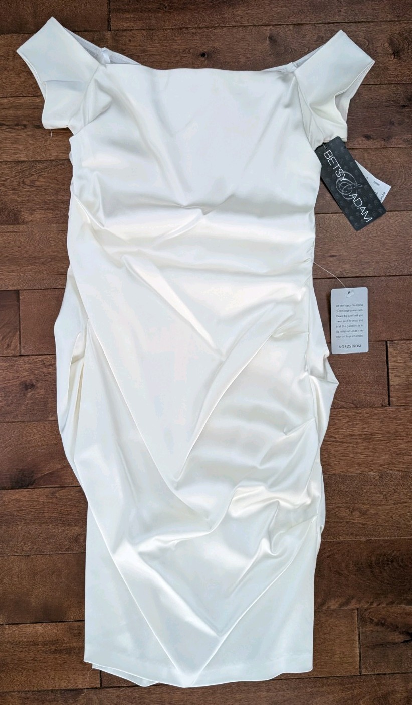 Bestsy and Adam Women’s Formal Dress Size 8 White Satin Looking Material NWT
