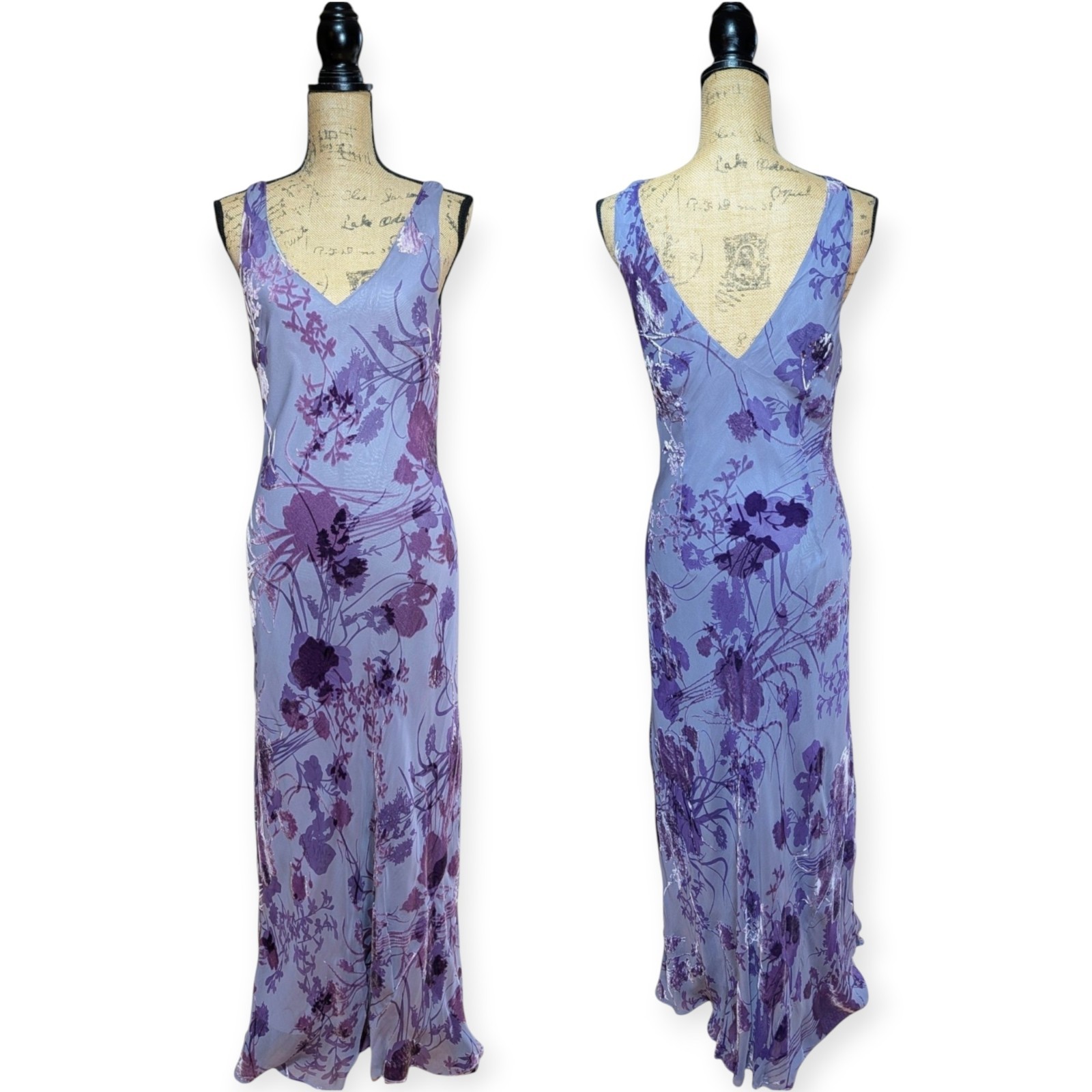 VTG 90s Y2K Lilac Floral Devore Long Sleeveless Dress UK 12/14 (US 10)