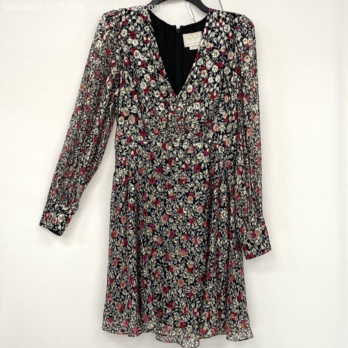 Kate Spade Black Pink Gold Multi Floral Silk Blend Long Sleeve Dress Womens Sz 4