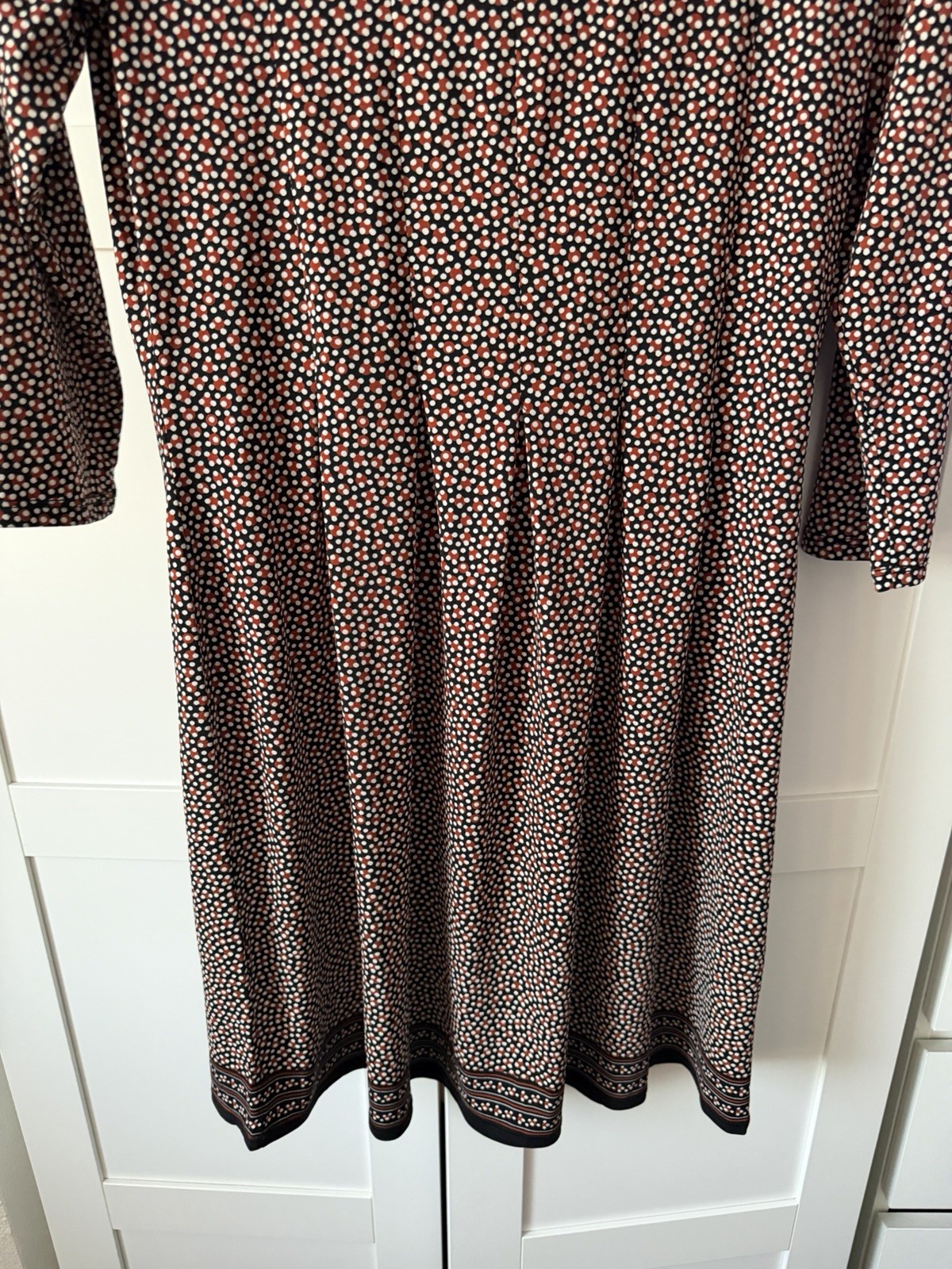 Max Studio Brown Cream Ditsy Spotty Size L Dress Knee Length Smart