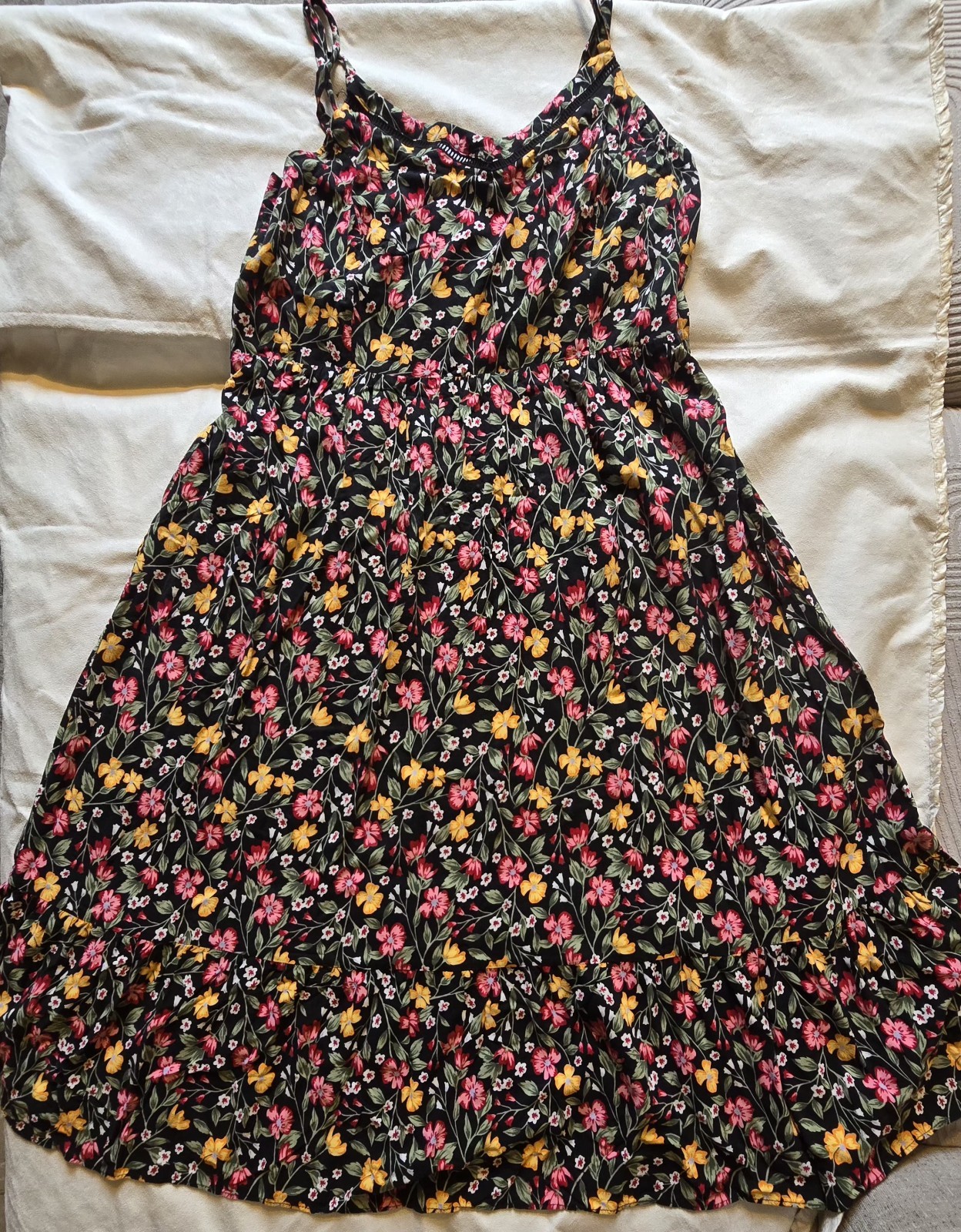 Old Navy Black Floral Smocked V-Neck Strappy Sleeveless Maxi Dress Womens XL