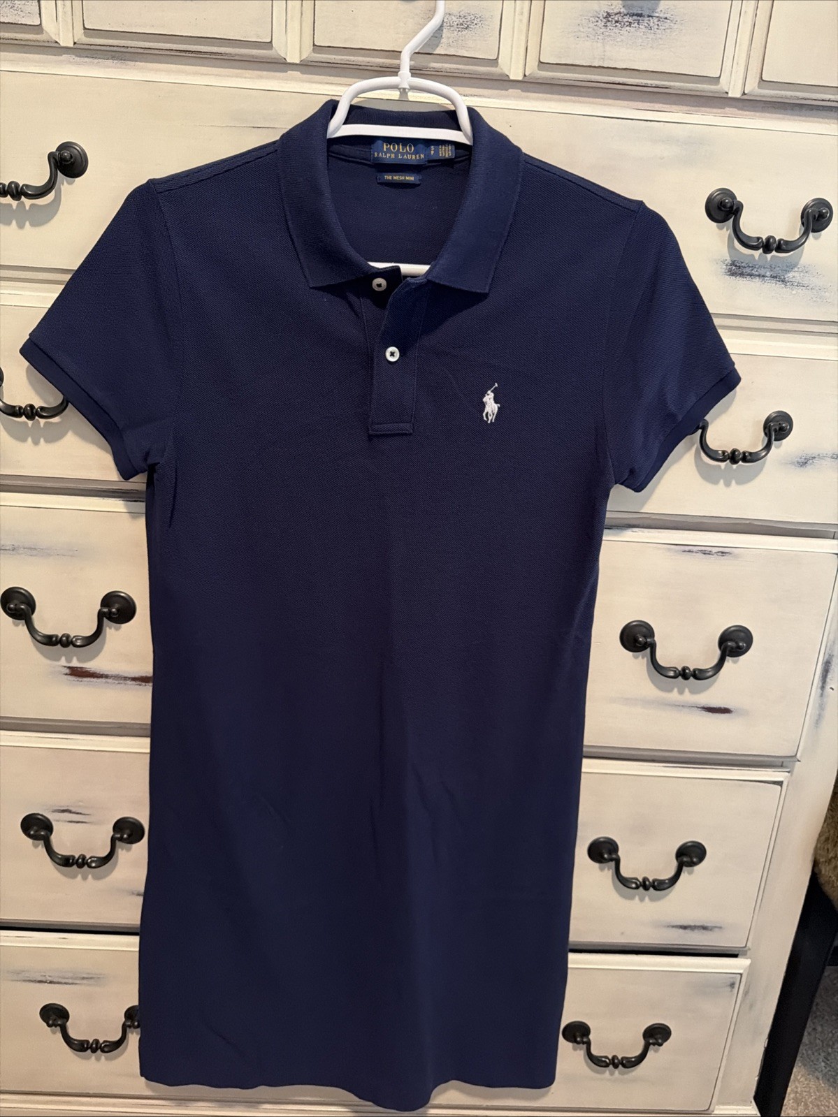 $148 Polo Ralph Lauren Cotton Mesh Short-Sleeve Polo Dress The Mesh Mini Navy S