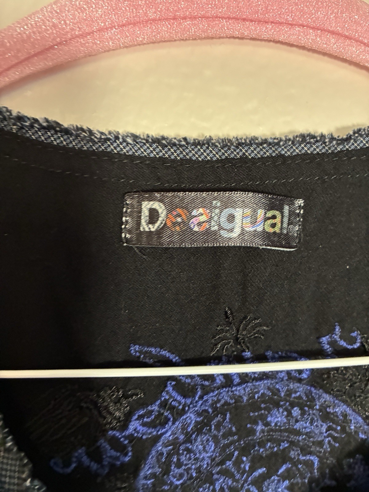 Desigual Plaid Patchwork Sleeveless A-Line Dress Size M Blue/Black Zip Pockets