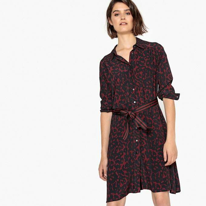 La Redoute Leopard Buttoned Down Shirt Dress Size 10 Belted Fitted RRP £65