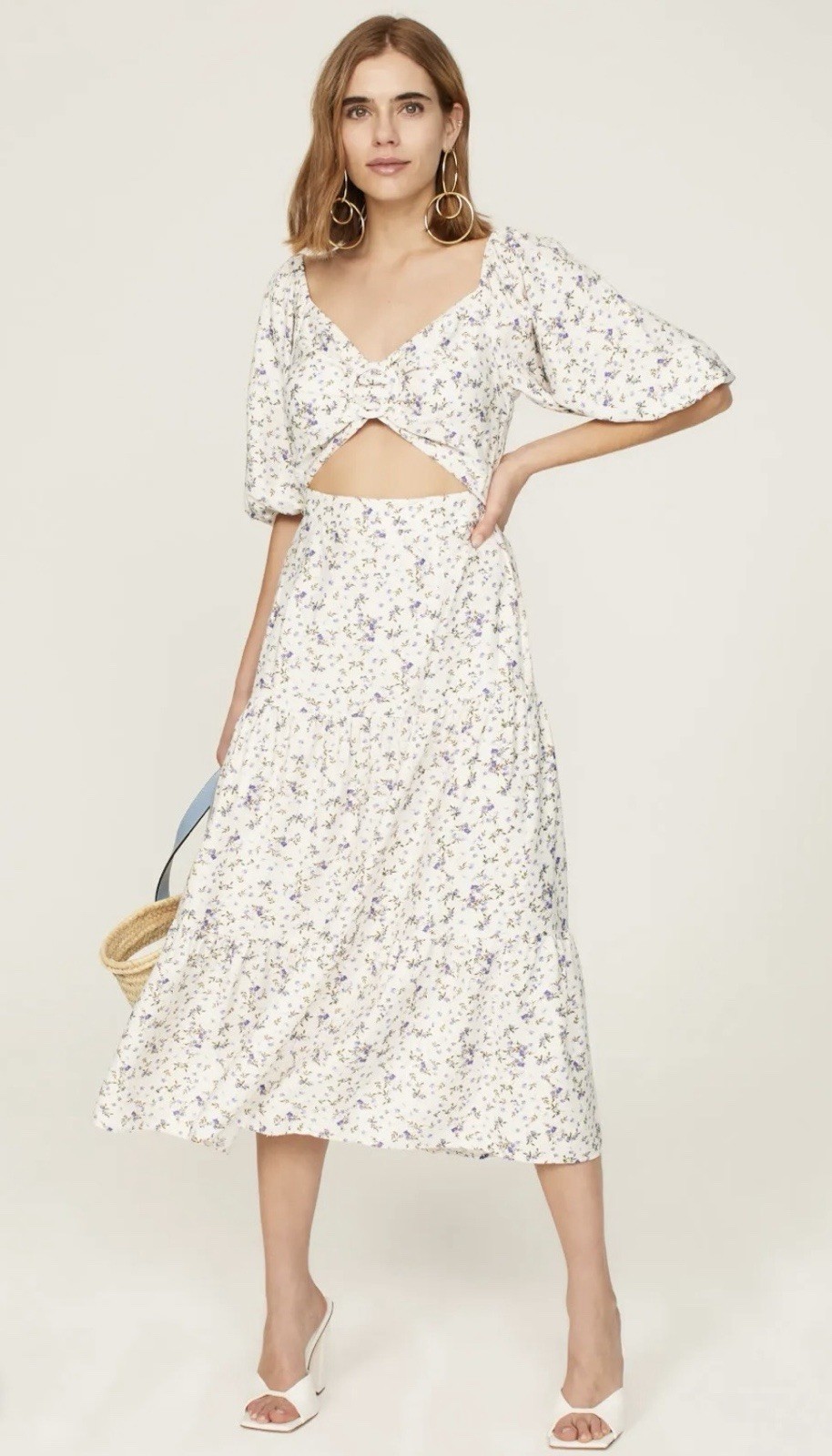 MINKPINK Hailey Midi Ivory Sundress with Lavender Floral Print NWT Size M