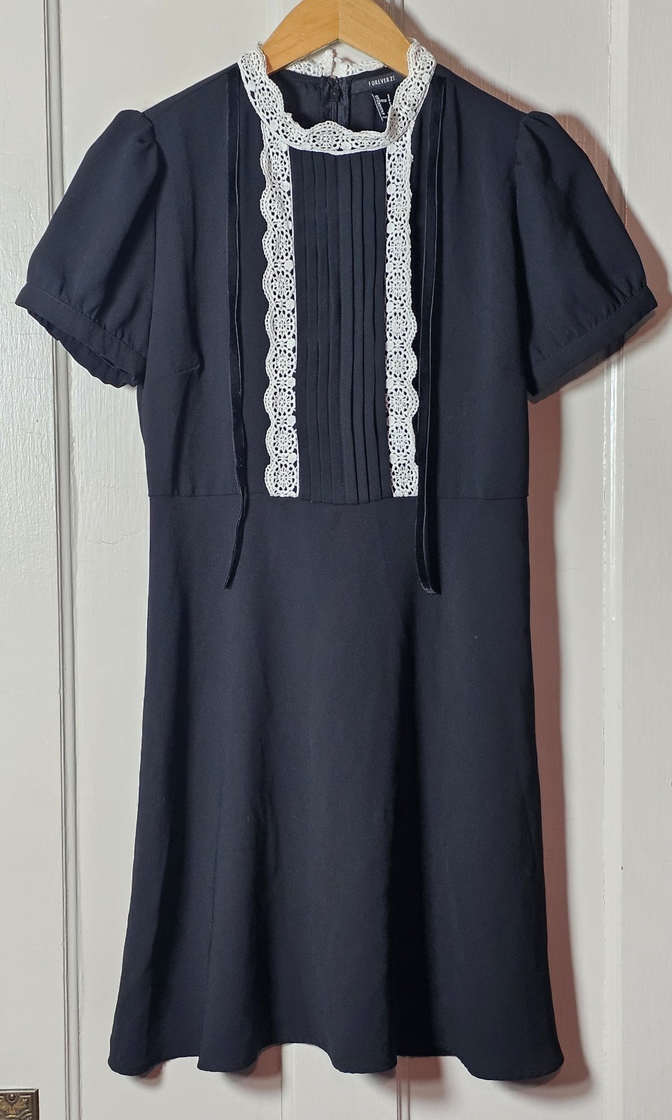 Forever 21 Dress Size S Black White Lace Trim Pleated Front Mini WhimsyGoth City