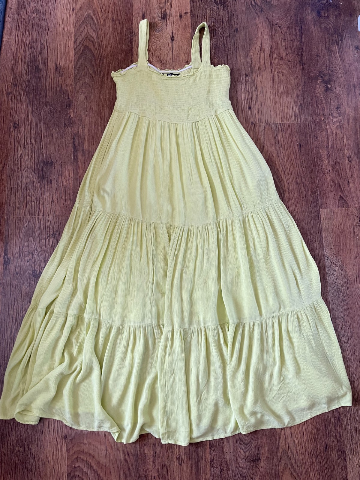 Yours lime green/yellow tiered midi summer dress with pockets uk 14 eur 42