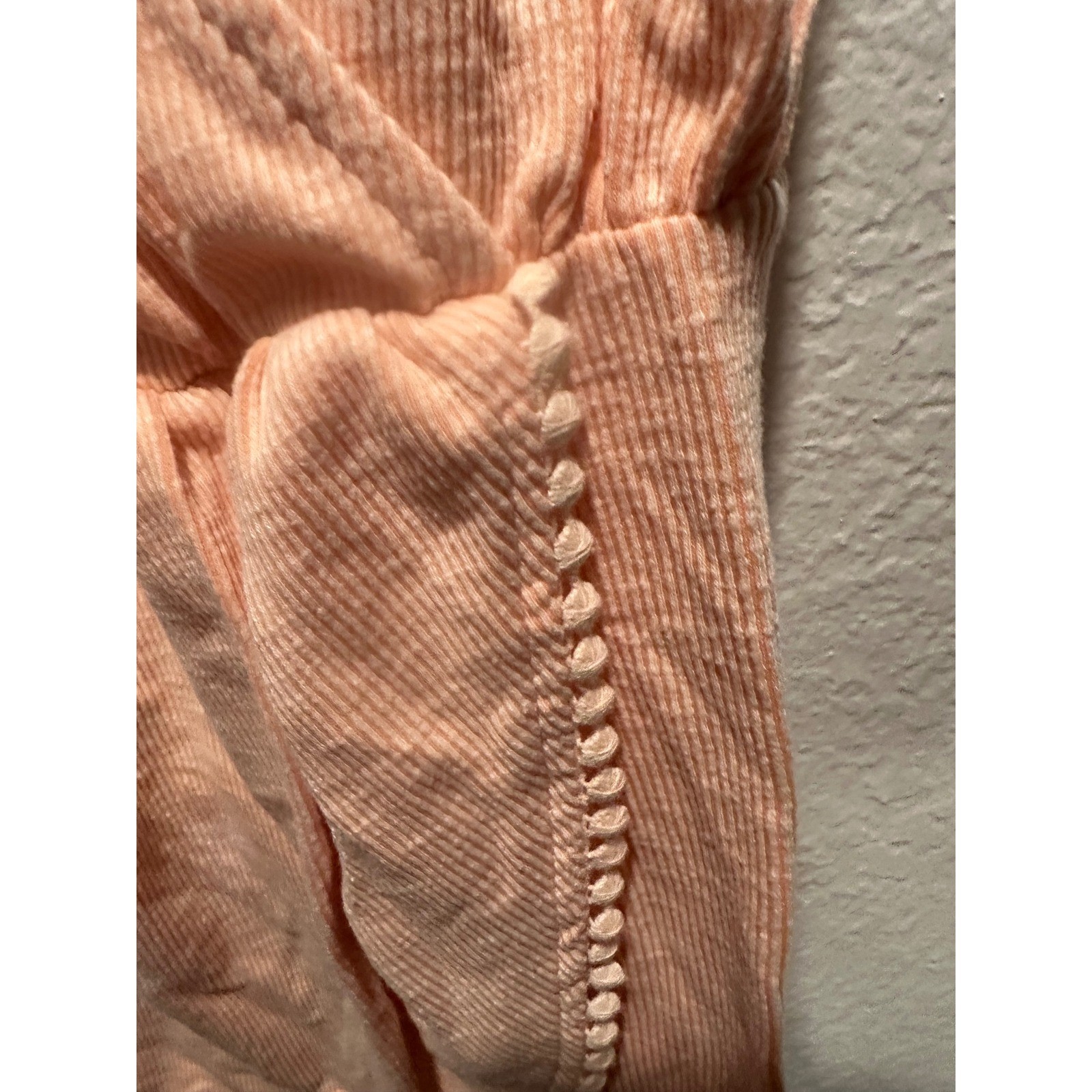 Lulu Sage The Label Peach Ribbed Sleeveless Wrap Dress Pom Pom Trim XS