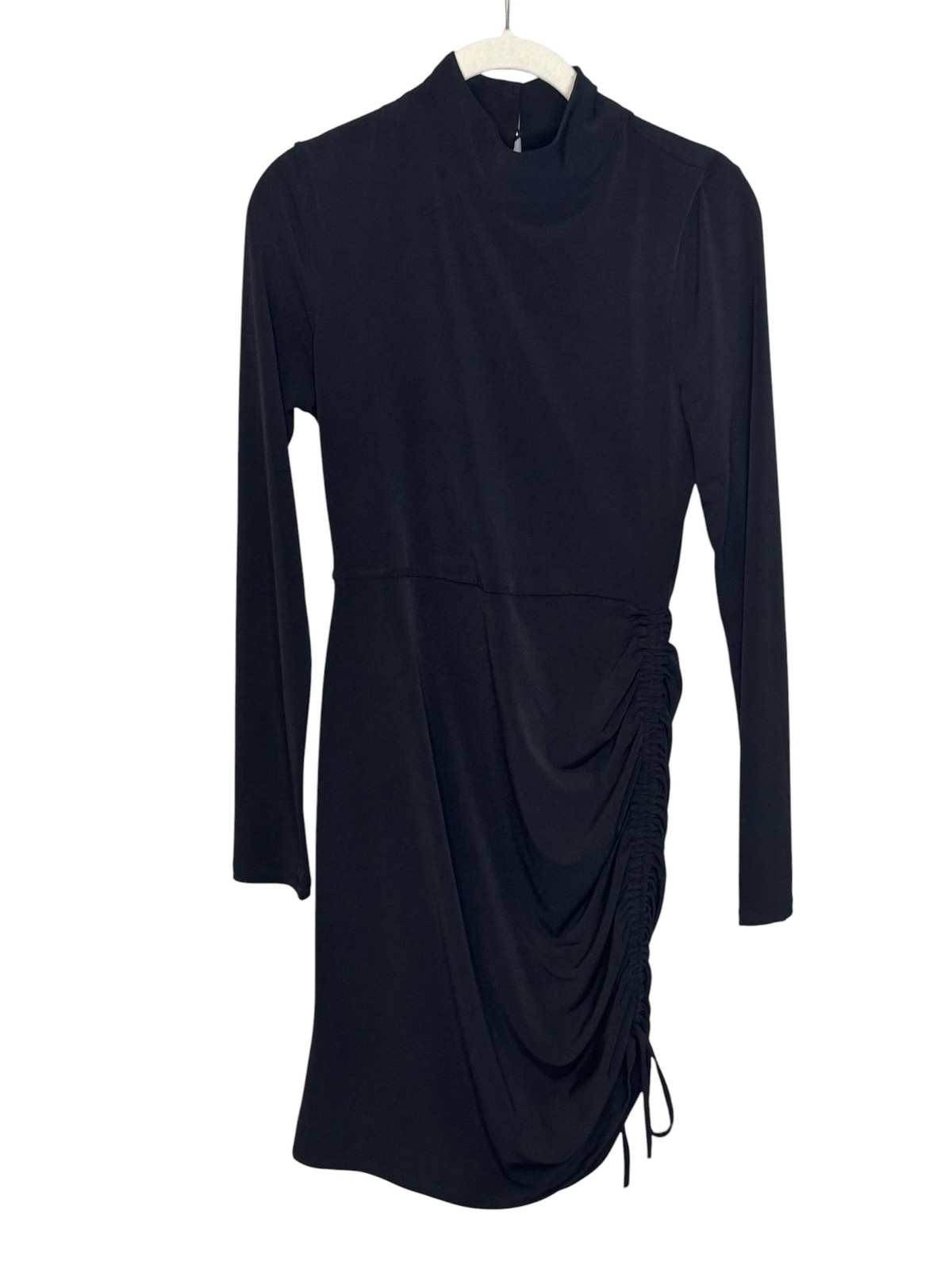 Privacy Please Page Mini Dress Medium Black Ruched Mock Neck Long Sleeve