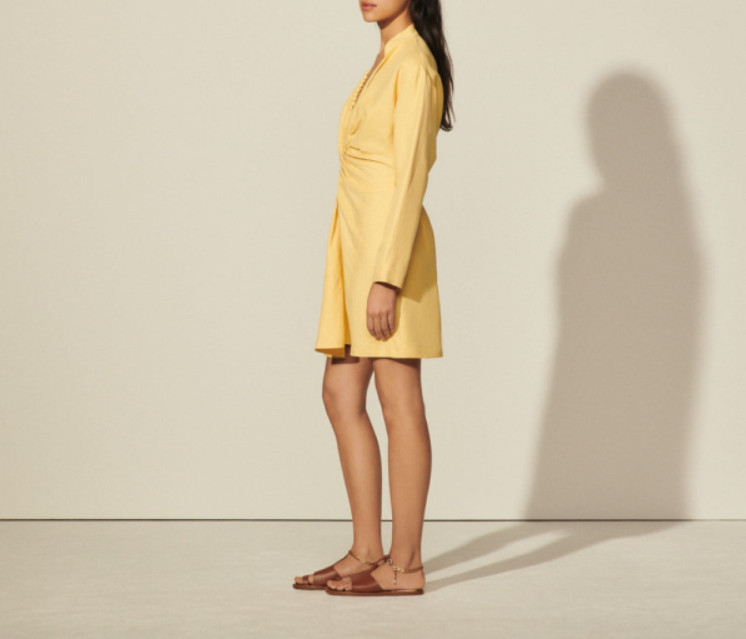 Sandro dress yellow size 38 FR 40 women’s mini dress viscose linen short SFPRO01721