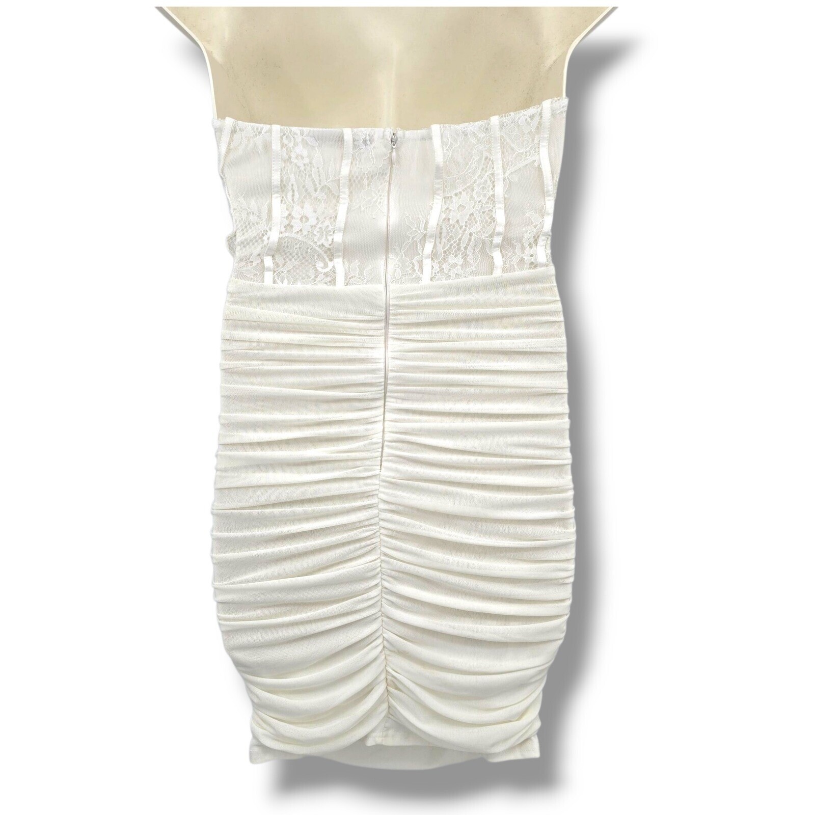 Mad For Love Strapless Mini Dress Ruched Bodycon Lace Corset White M