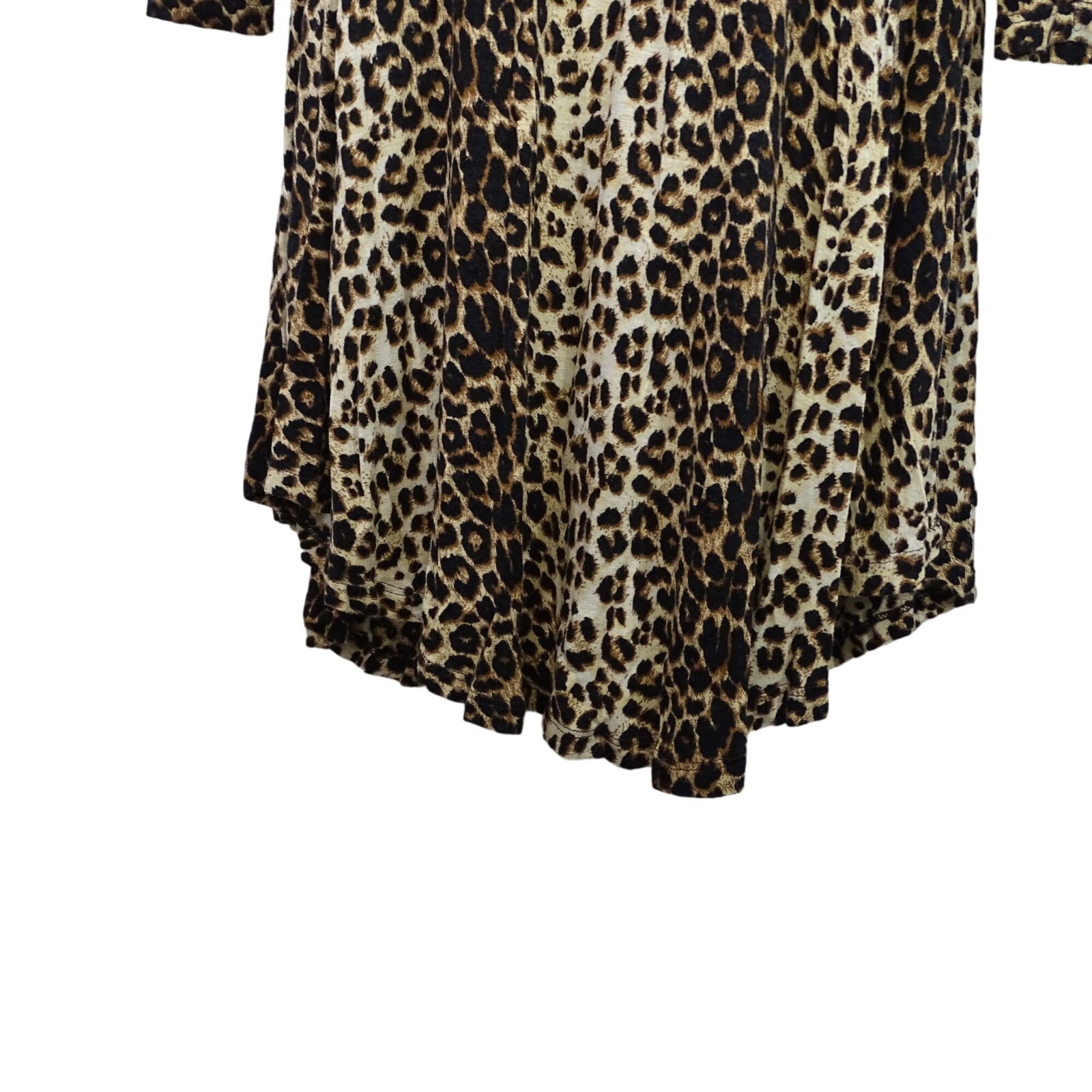 Cherish Leopard Animal Print Long Sleeve A-line Dress Women Size S Brown Tan