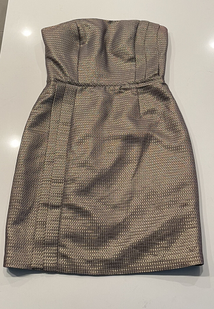 Max And Cleo Size 6 Strapless Metallic Dress Pleated Party Glam Brocade Textured