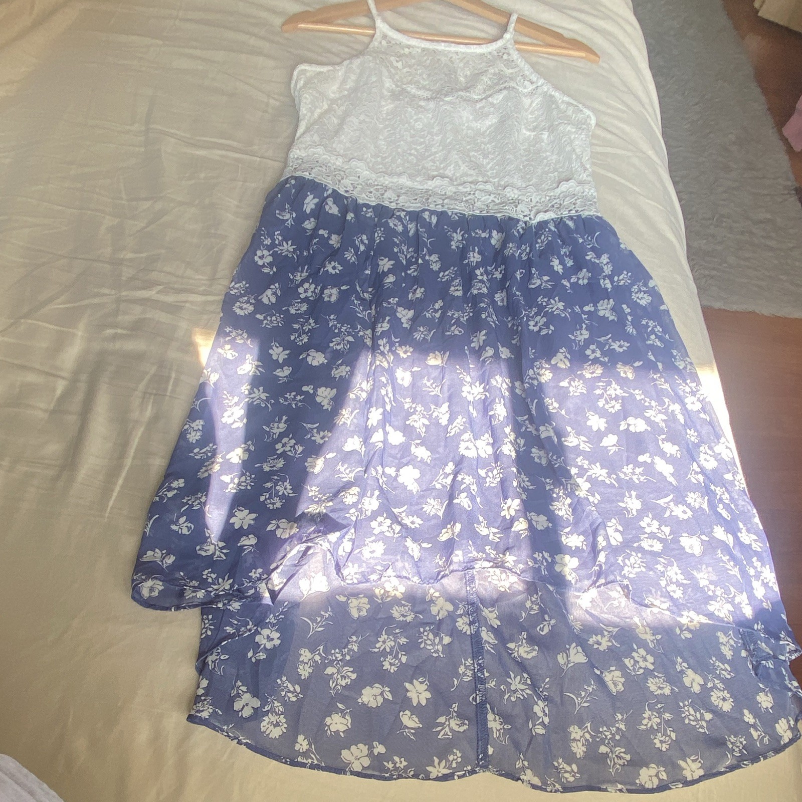 By & By New Womens Blue Floral & White Lace Mixups High Low Dress Size/11