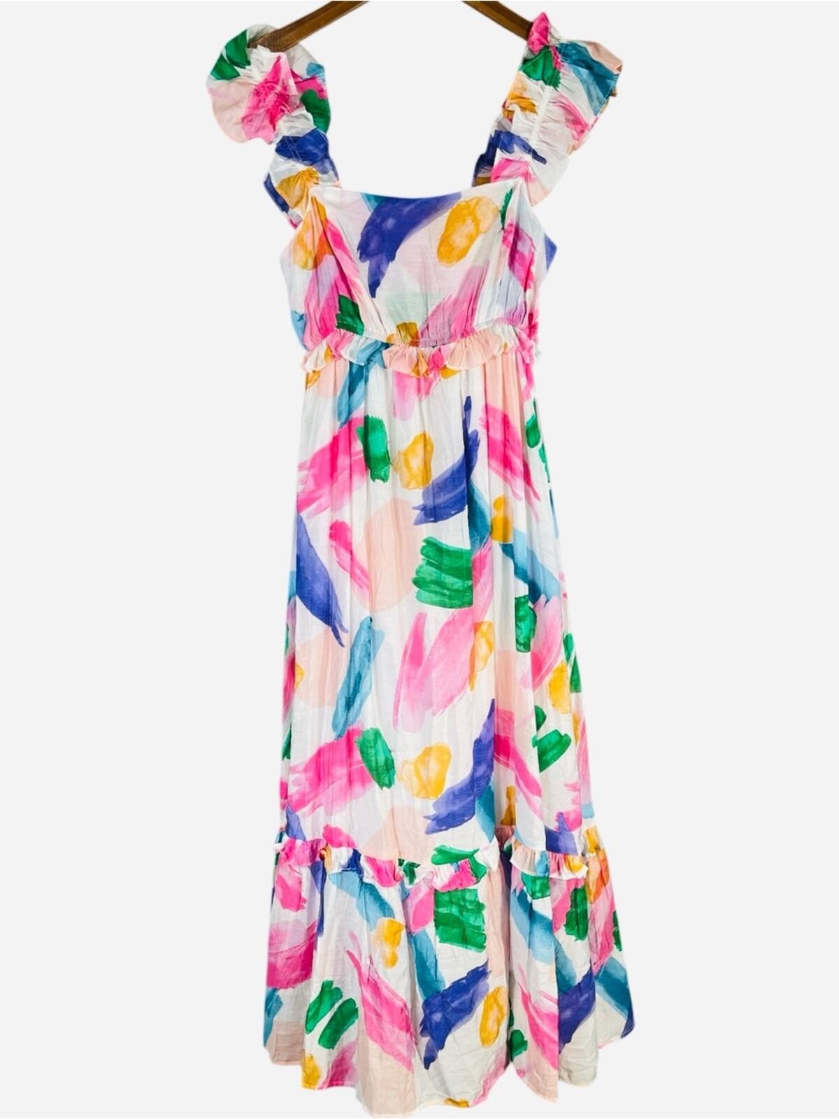 Blu Pepper Brush Stroke Ruffle Midi Sundress Size Small