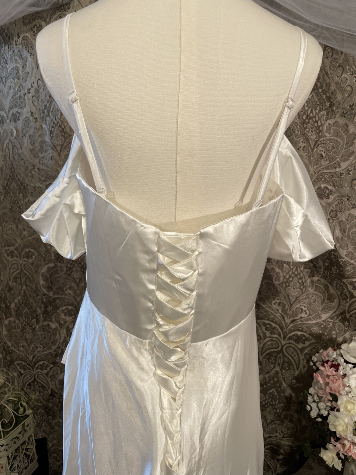 MU XiANGCHEN White Dress Long Corset Back Off The Sleeve Size 14