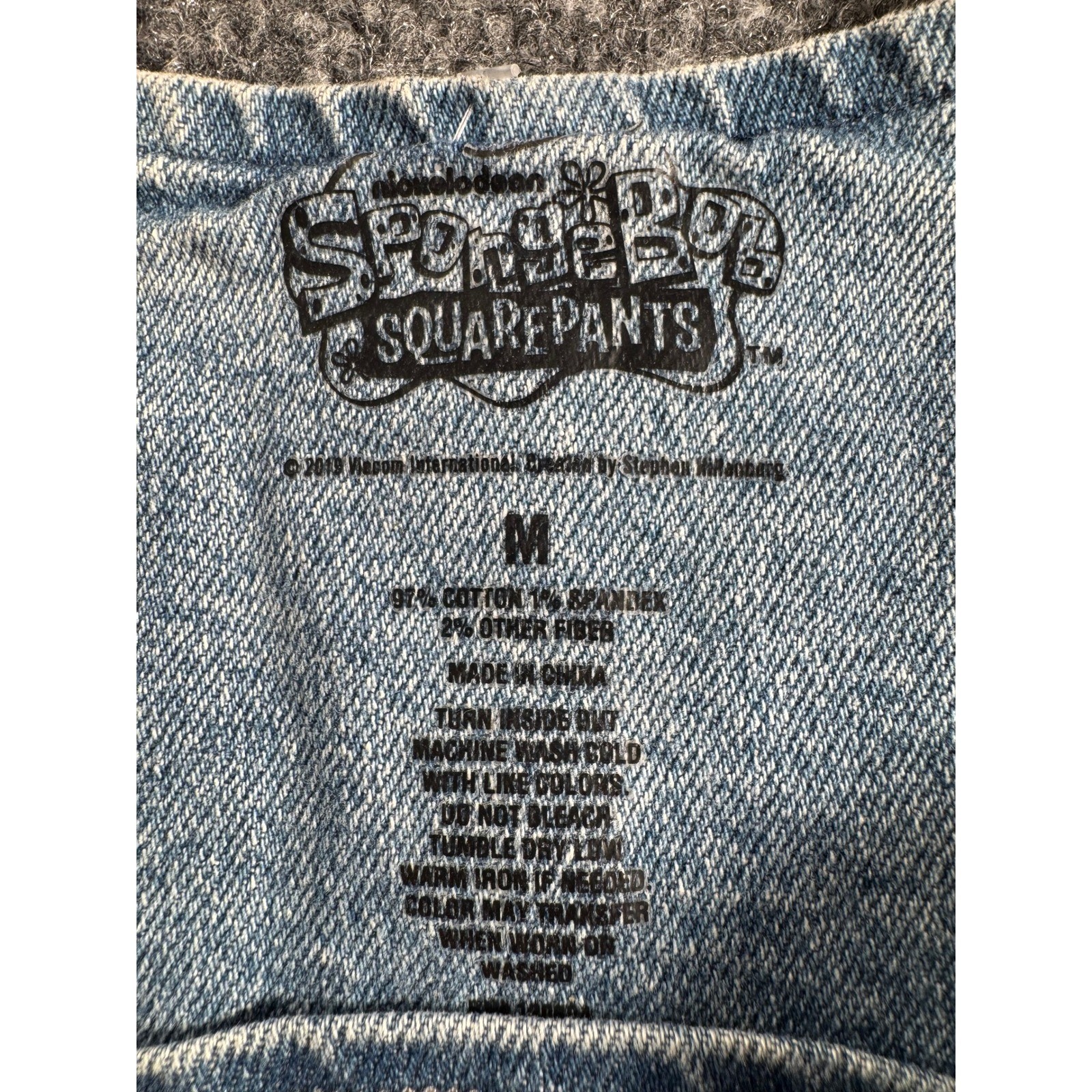 SpongeBob SquarePants Rainbow Denim Overall Dress Womens Medium Light Wash Blue