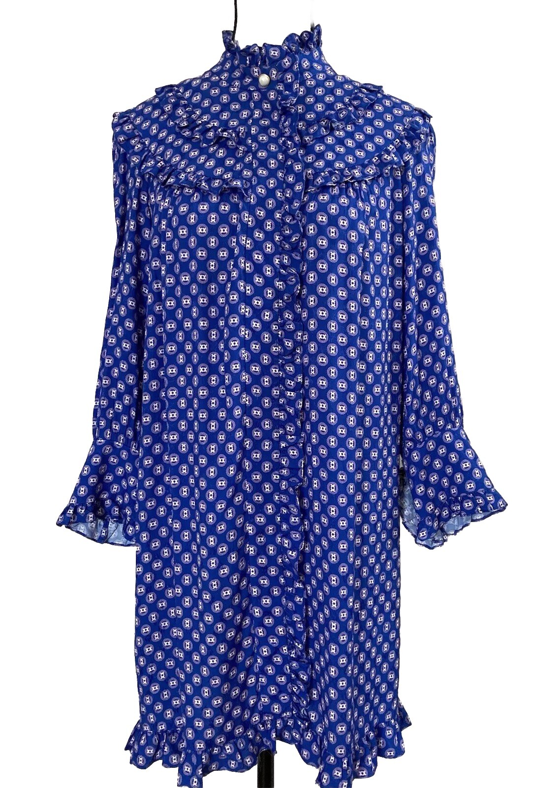 Sandro Paris Polly Mini Dress Women’s Size 36 / US S Blue 3/4 Sleeves Ruffled
