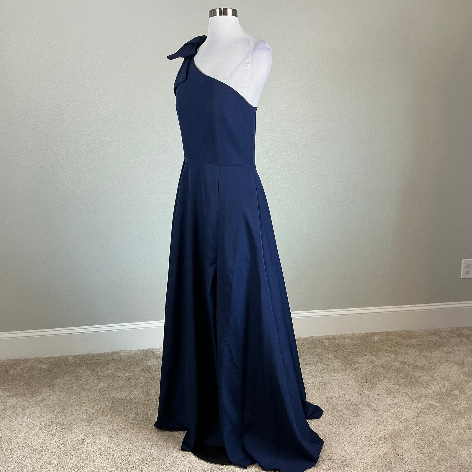 Mac Duggal 26989 Blue Evening Gown One Shoulder A-Line Thigh Slit Dress Size 10