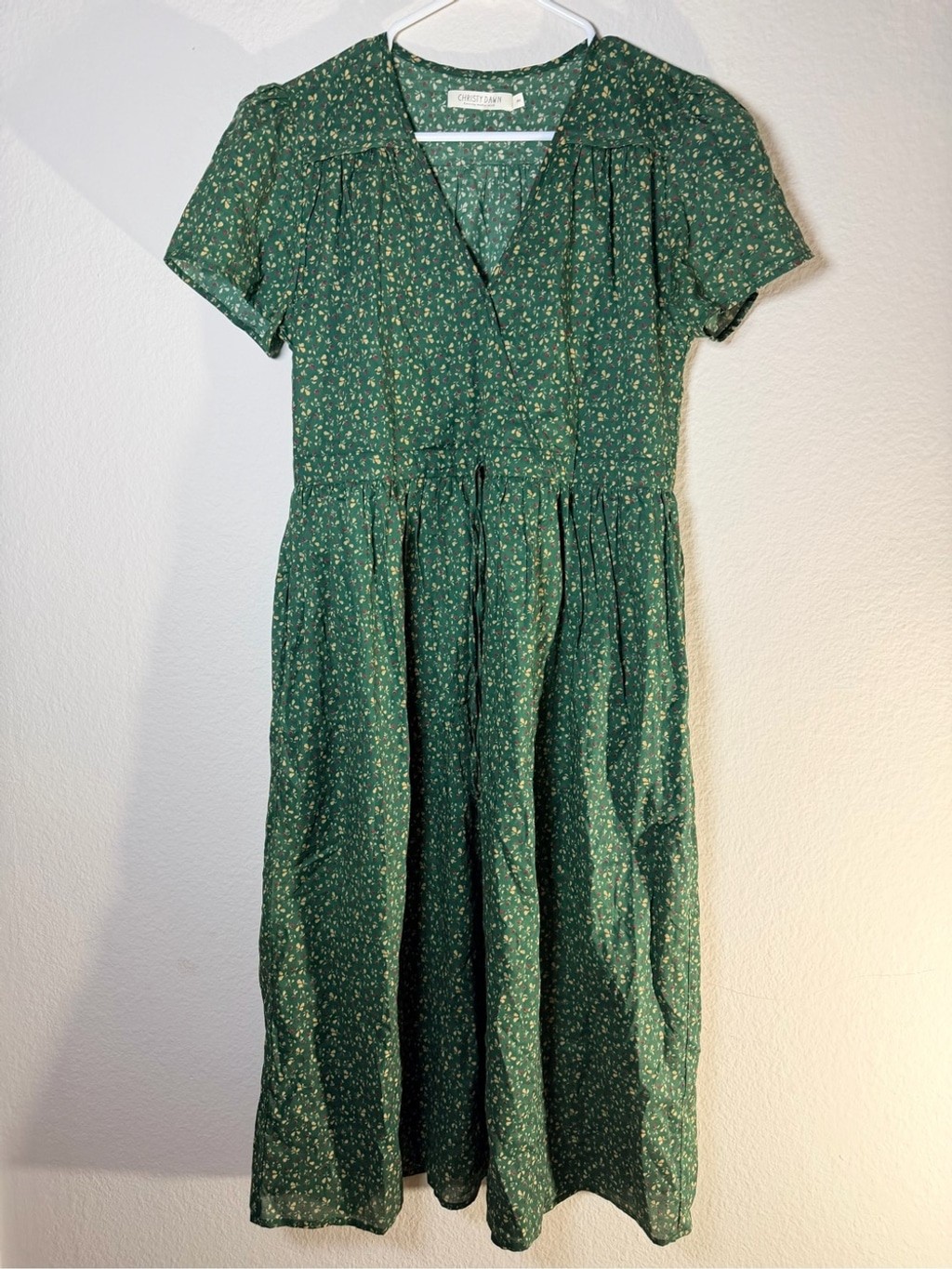 Christy Dawn Forest Green Floral Wrap Midi Dress