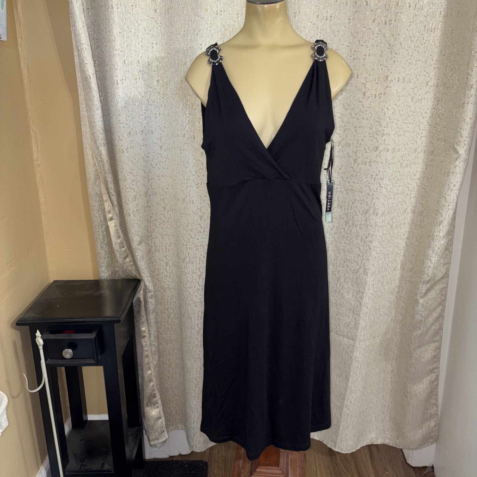 Vertigo Paris Black Sleeveless Dress with Silver Accents, NWT, Size XL