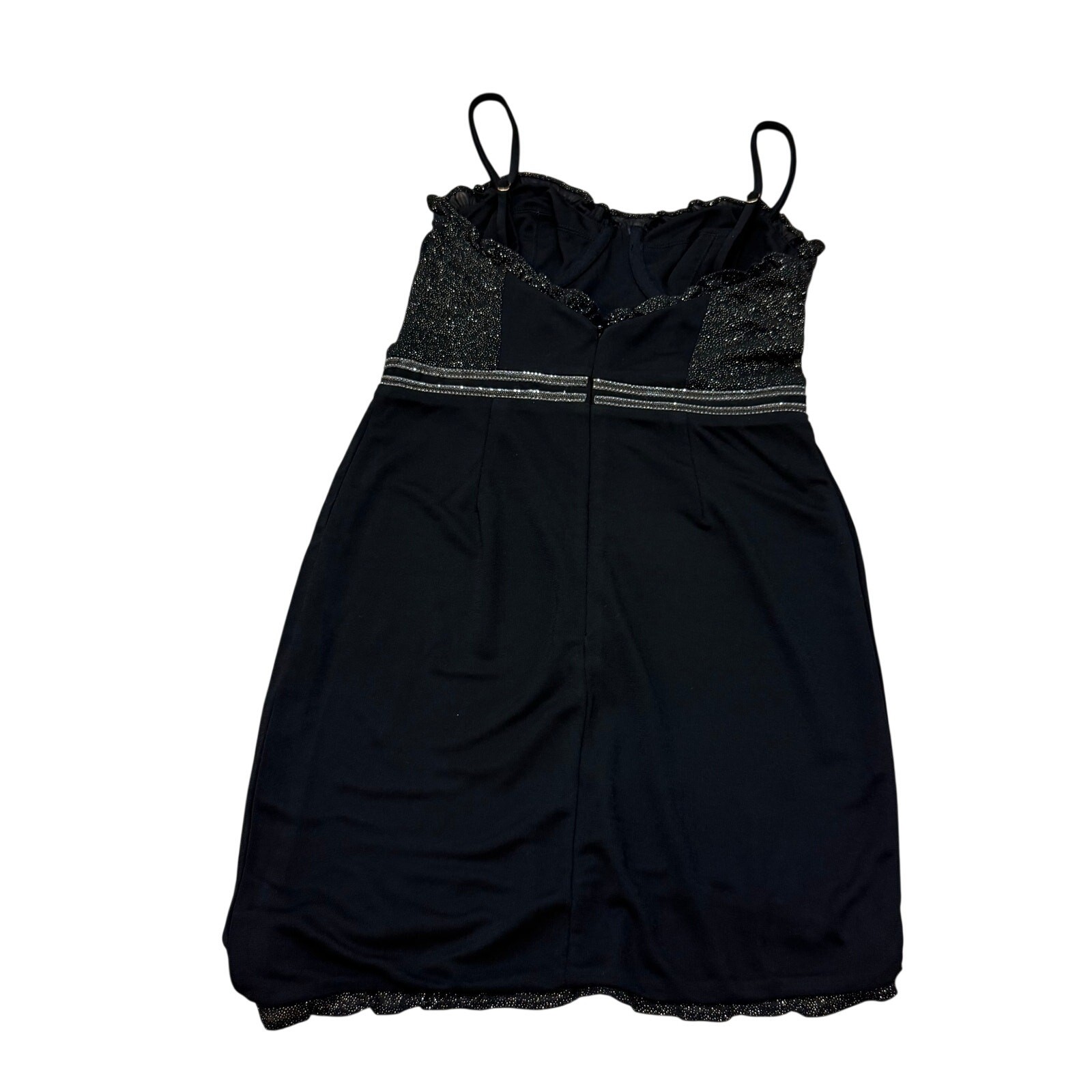 Hours Black Mini Dress Lace Trim Bodycon Sparkle Spaghetti Strap Party Dress
