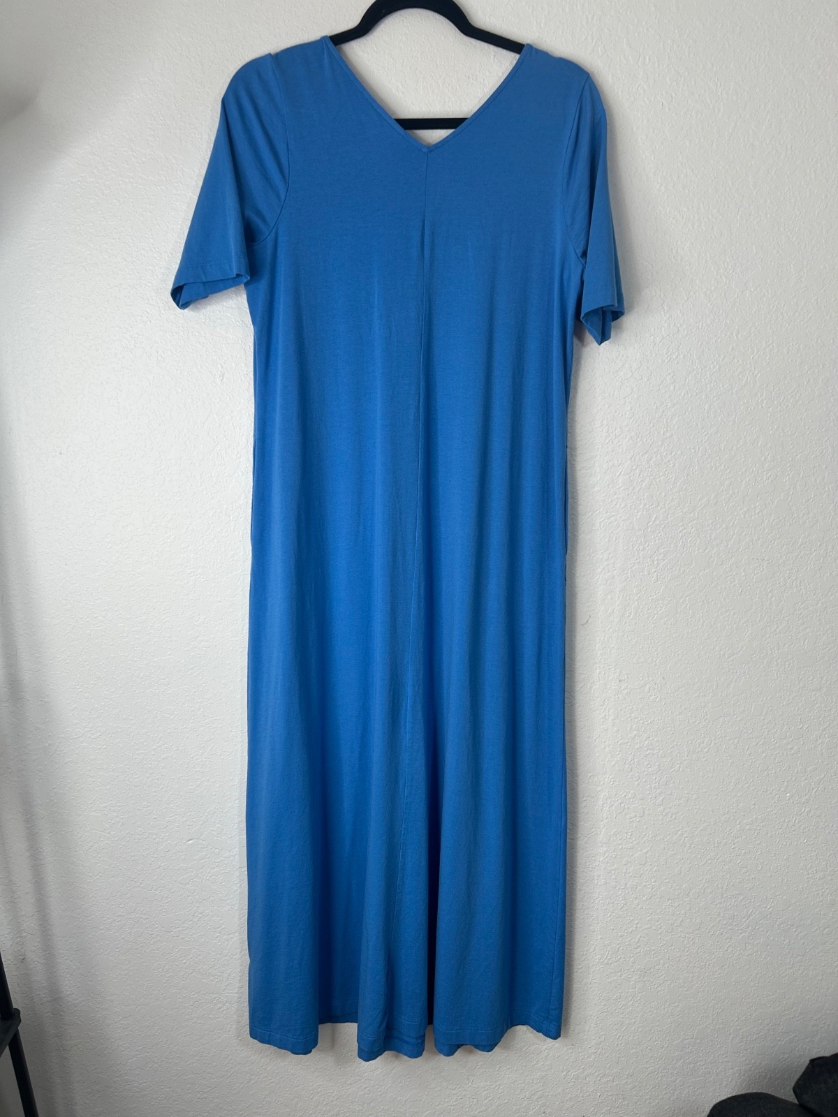 J Jill Relaxed Double-V Elbow Sleeve Maxi Dress Size S Blue With Pockets Casual