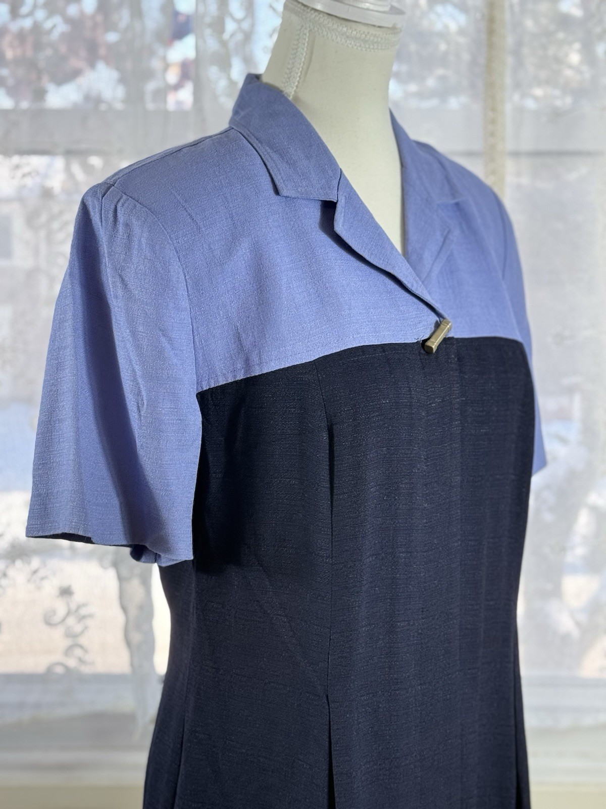 Vintage USA Acetate Blend Midi Dress Structured Short Sleeves Dress Classic