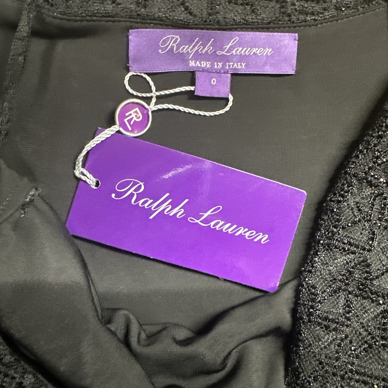 NWT $4190 Ralph Lauren Collection Colin Logo Beaded Mini Black Dress Sz 0