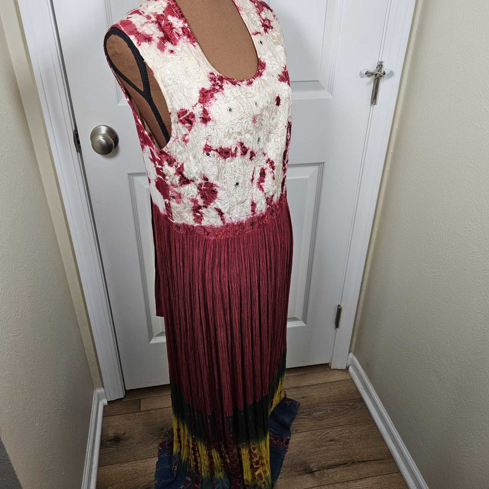 Boho Ombre Maxi Dress Womens Large Rust Burgandy Tie Dye Festival Whimsigoth