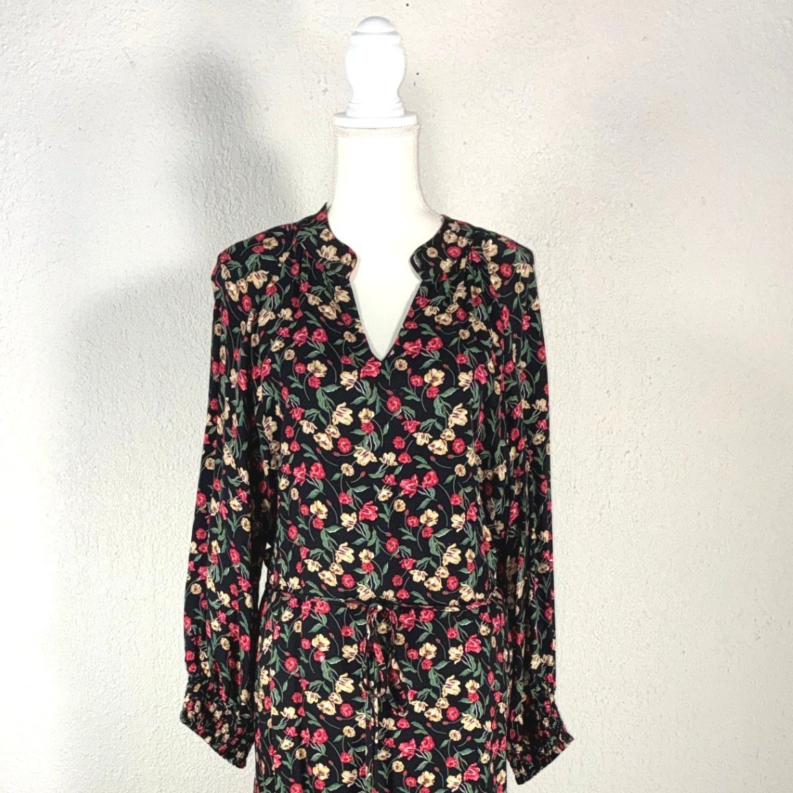 Draper James RSVP Womens XL Black Floral Rayon Midi Dress Long Sleeve KD7032RT