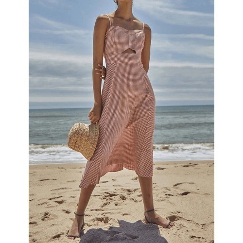 Hunter Bell Maxwell Midi Dress Terracotta Gingham Size 10 NWT $496