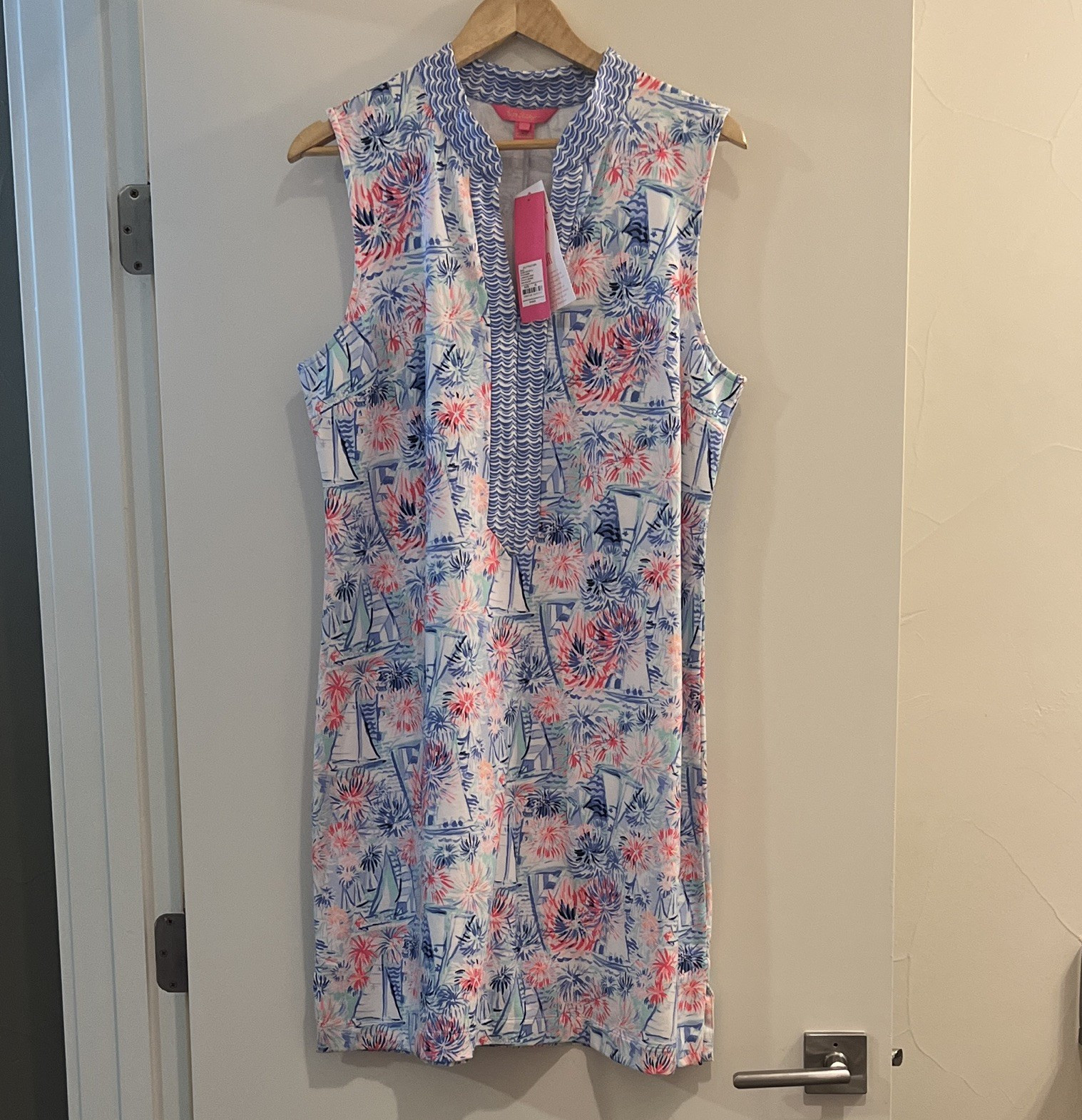 Lilly Pulitzer Larsen coverup XL Cotton Knit Floral V-Neck Pockets Zip