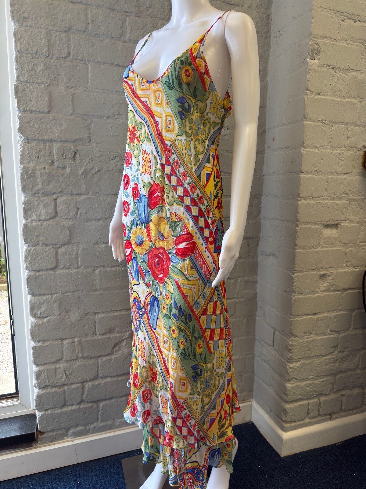 Floral Patterned Maxi Slip Dress with Spaghetti Straps