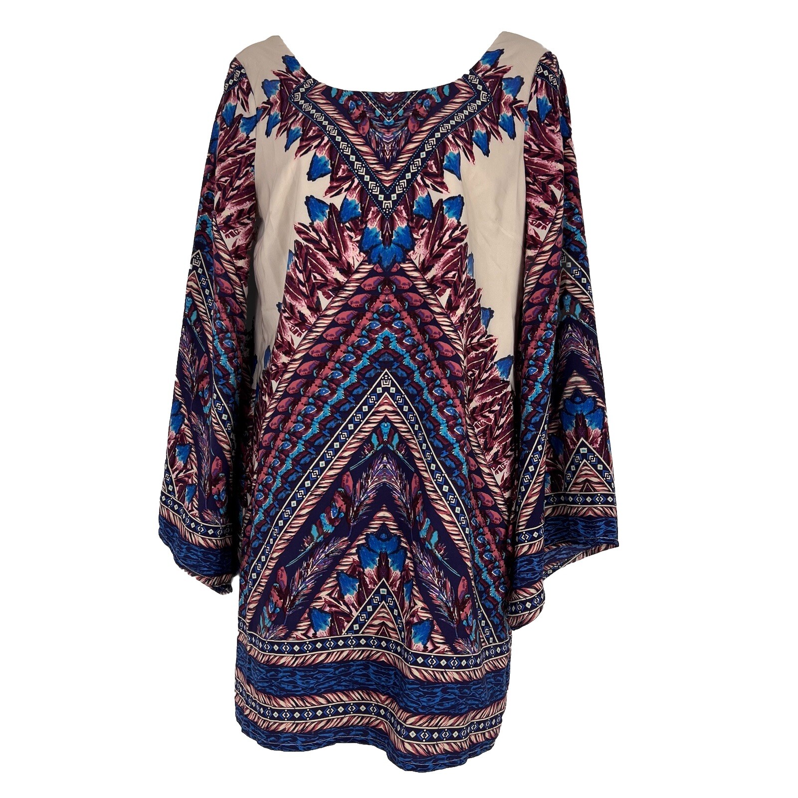 Pink Owl Shift Dress Women’s Small Long Bell Sleeve Above Knee Aztec Tunic Dress