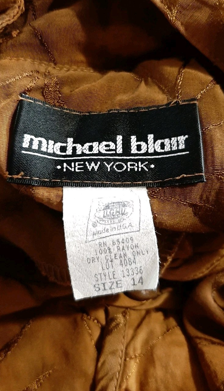 VTG MICHAEL BLAIR Sz14 Oriental Cheongsam Qipao Maxi Dress Mandarin Collar Brown