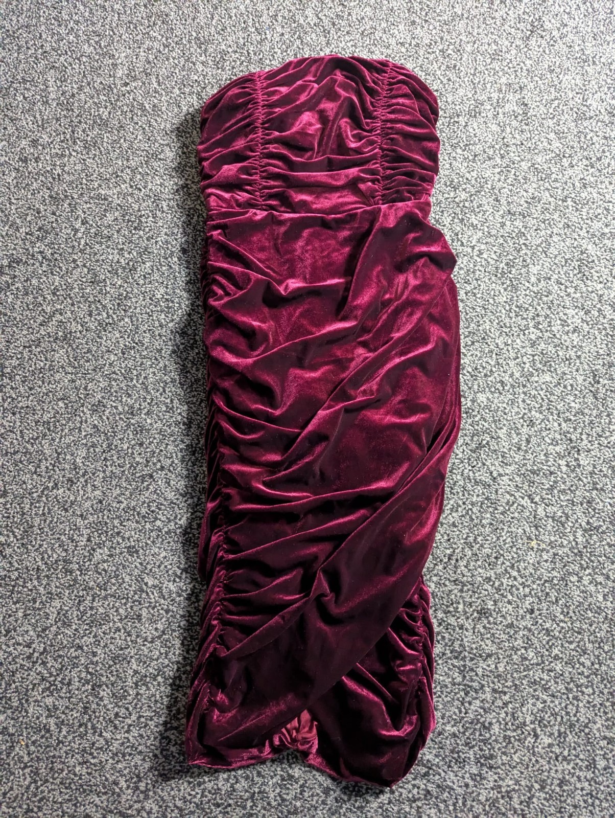 Rare London Velvet Corset Dress Size 12 Burgundy Ruched Bandeau Midi Draped