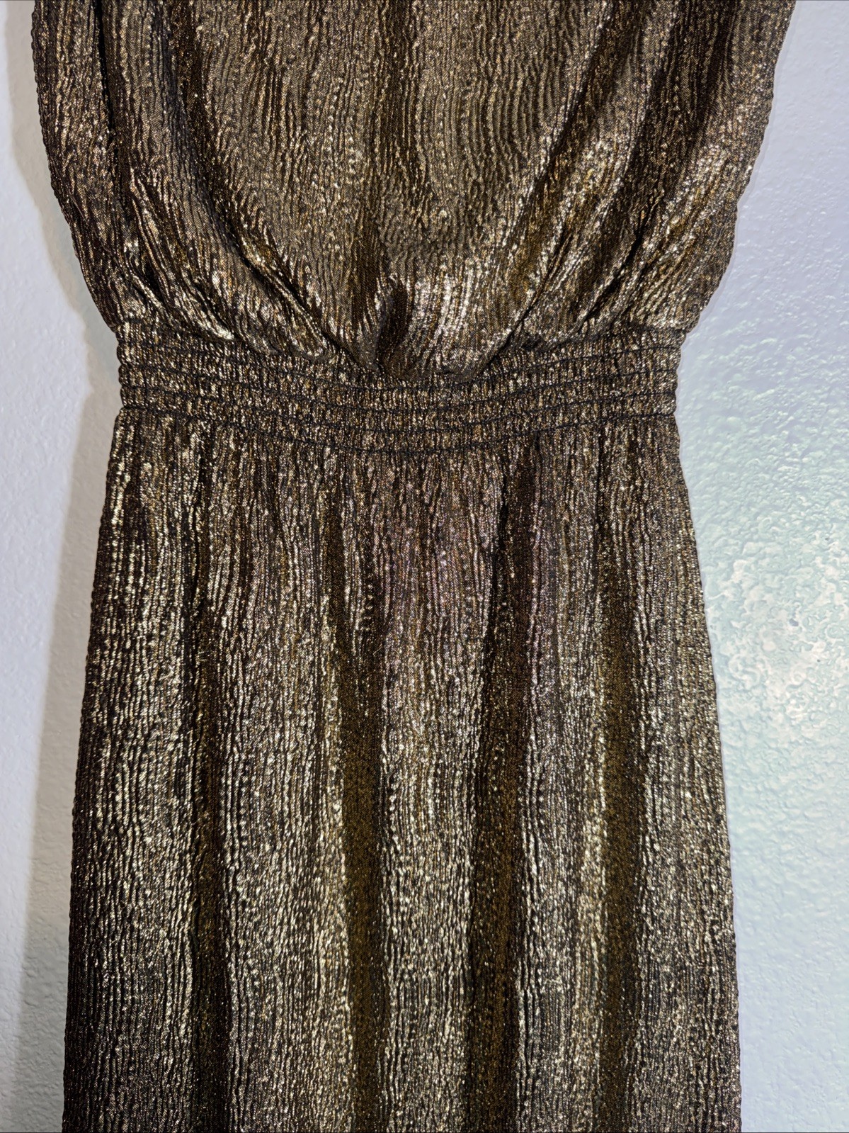 Gianni Bini Gold Metallic Strapless Maxi Cocktail Dress Size Medium Party Club