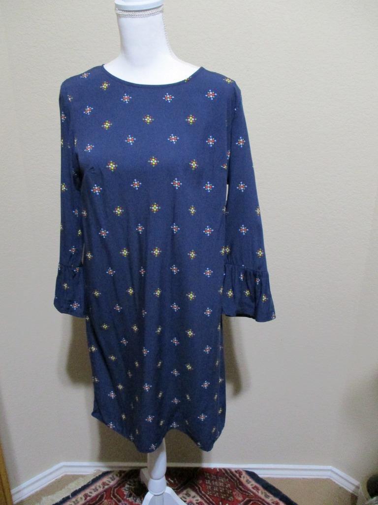 NWT Old Navy Shift Mini Dress with 3/4 Ruffle Sleeve Navy Blue Multi Women Small