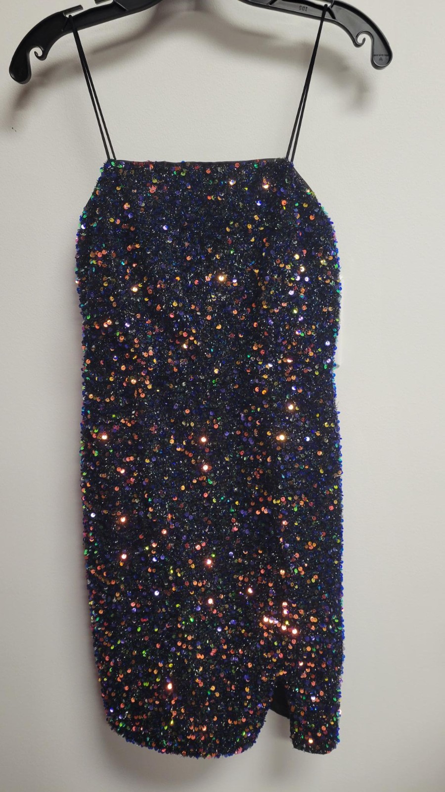 Twilight Navy NYE Sequin Sparkle Spaghetti Strap Mini Dress, Medium