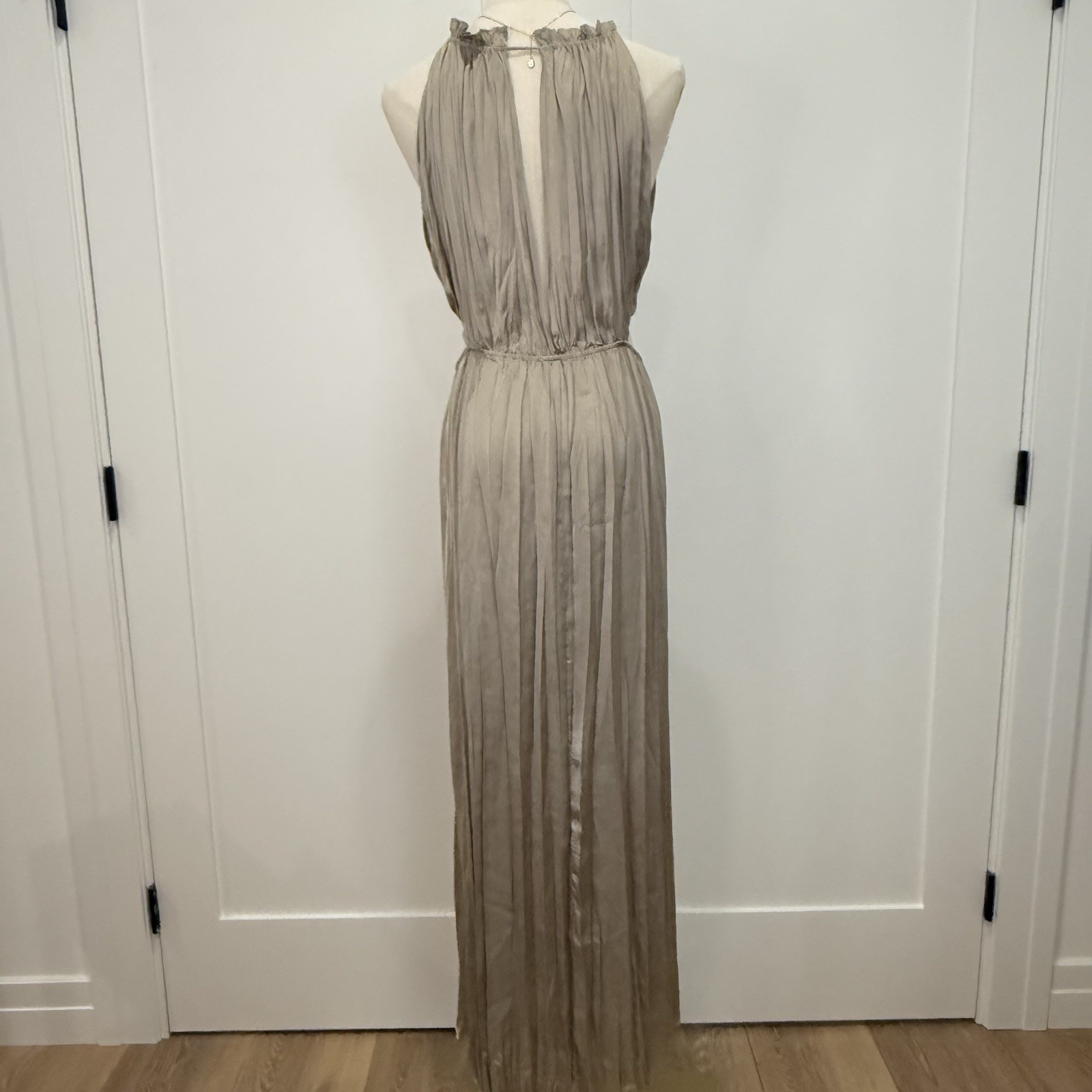 Zara Wrinkle Look Satin Effect Cut Out Maxi Dress Medium Wedding Cocktail Chic