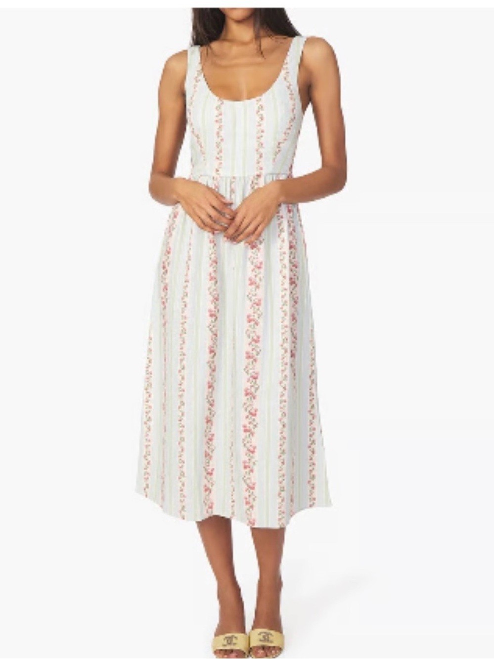 WeWoreWhat Floral Stripe Linen Blend Midi Dress Blue Pink Sleeveless Size S