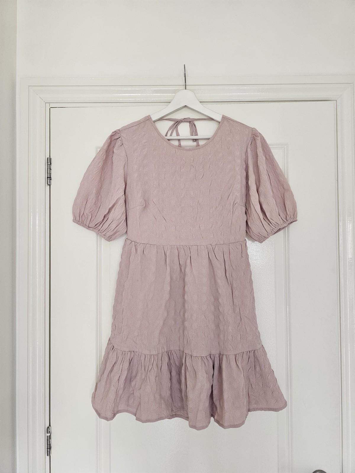River Island,woman’s puff sleeve, mini back tie summer dress size 12 petite