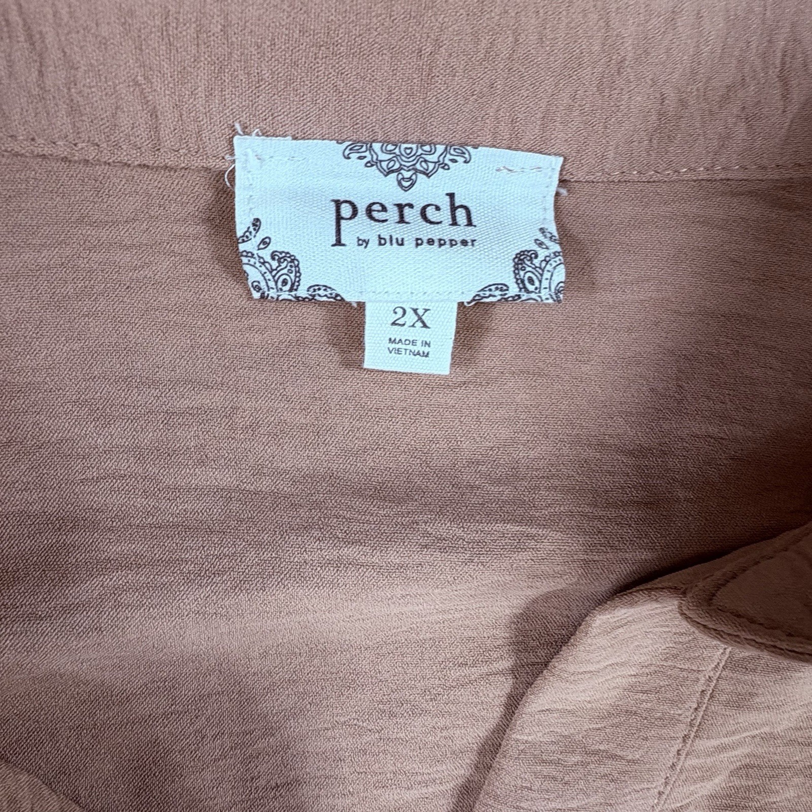 Perch by Blu Pepper Tan Button Front Belted Shirt Dress Size 2X Short Sleeve