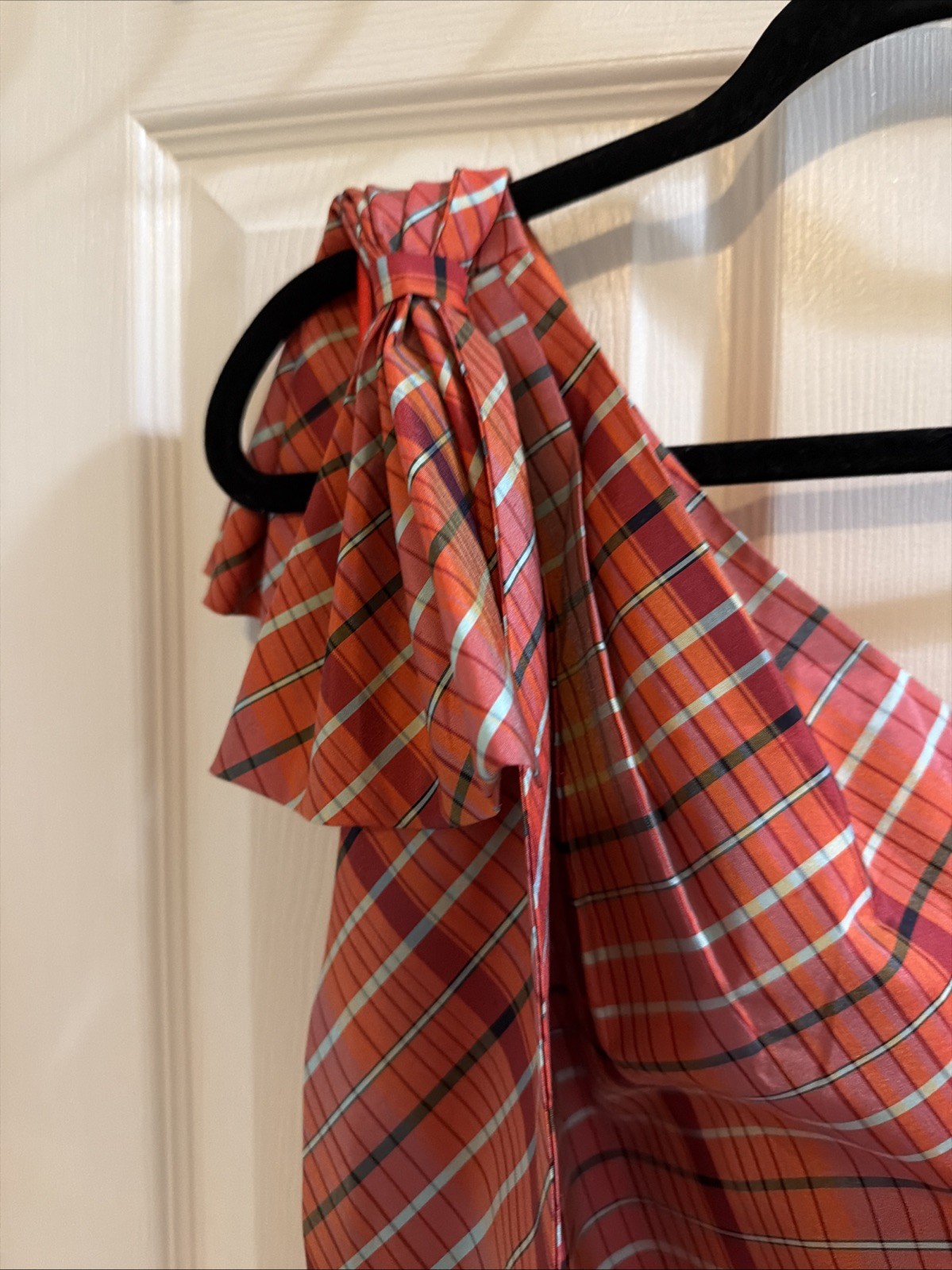 NWT J. Crew Rust Plaid One Shoulder Silk Blend Bow Detail Dress Sz 10 Easter