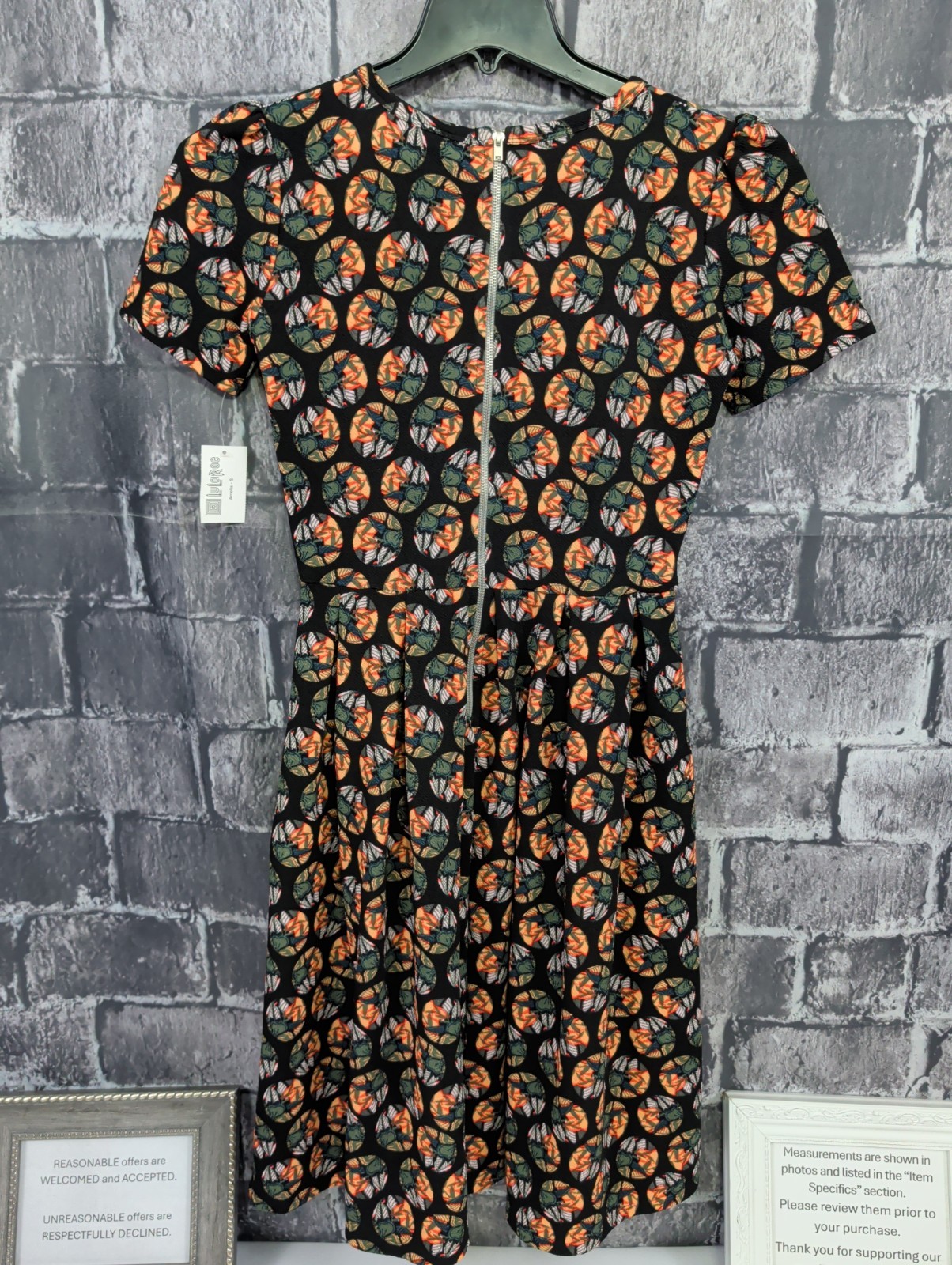 Lularoe Size S Geometric Amelia Dress Fit & Flare Stretch Pleated Pockets NWT!