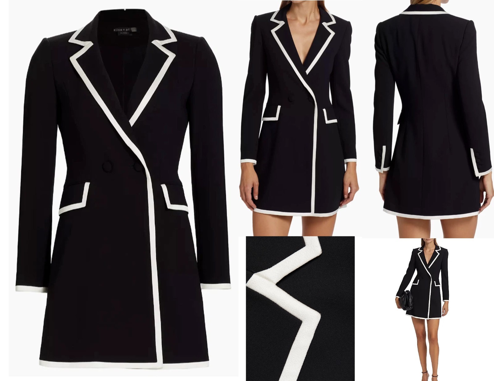 ALICE + OLIVIA KYRIE Pipe Tuxedo Coat Dress 6 Black White TRIM Pockets $495
